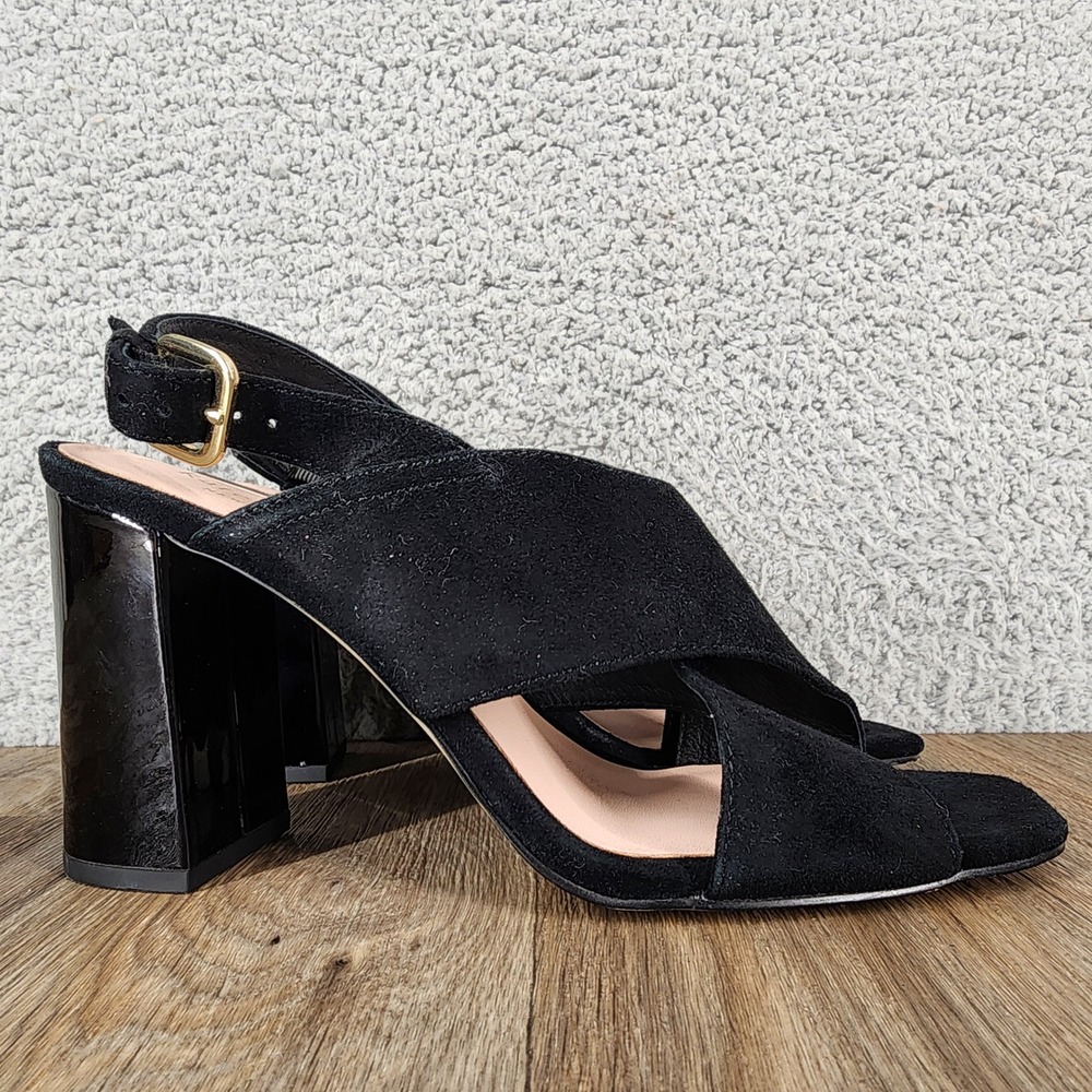 Kate‎ Spade New York Size 7 Black Suede Slingback Block Heel Dress Sandals